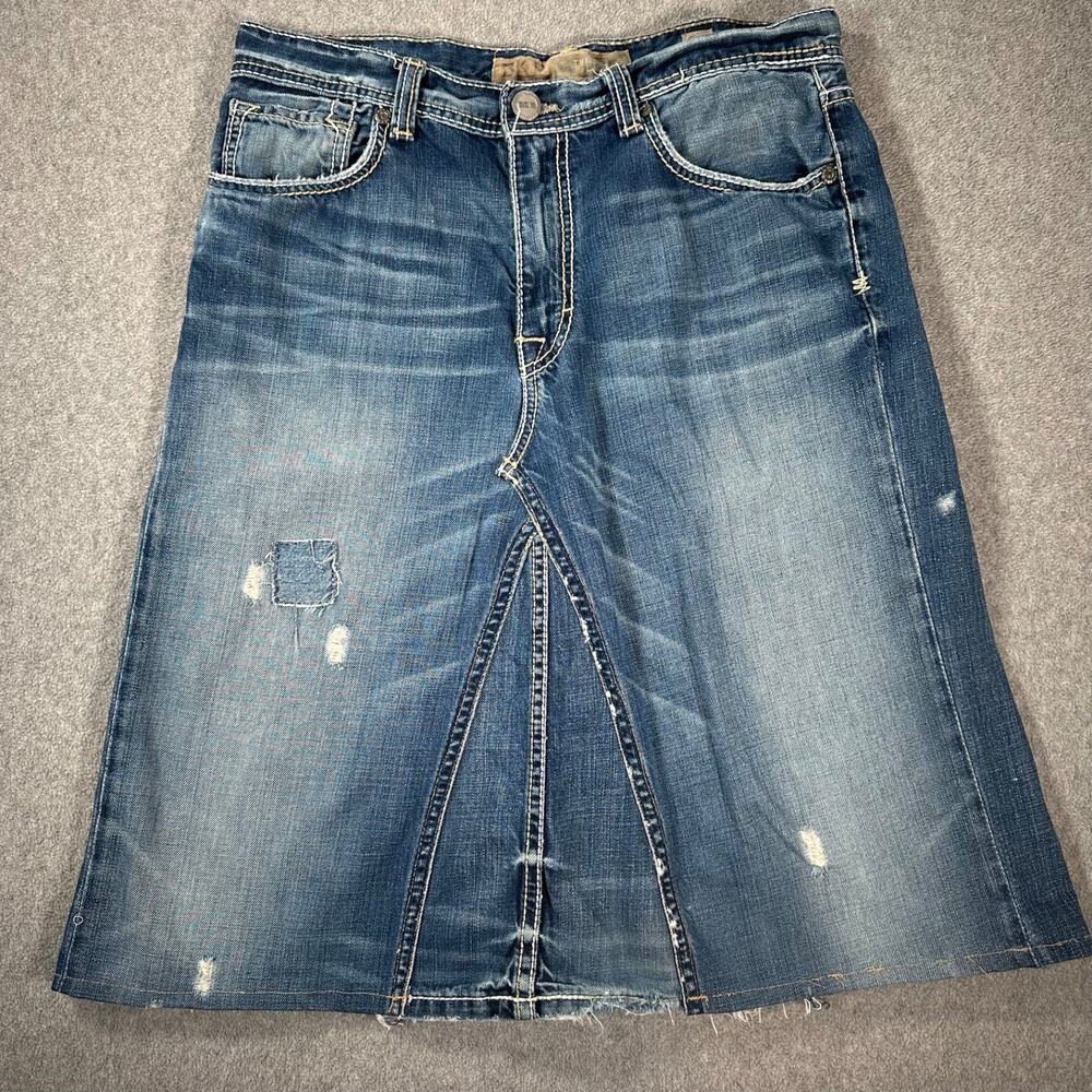 Buckle BKE Tyler Blue Denim Skirt Women's 32 Distress Y2K Pockets Jean 2000s